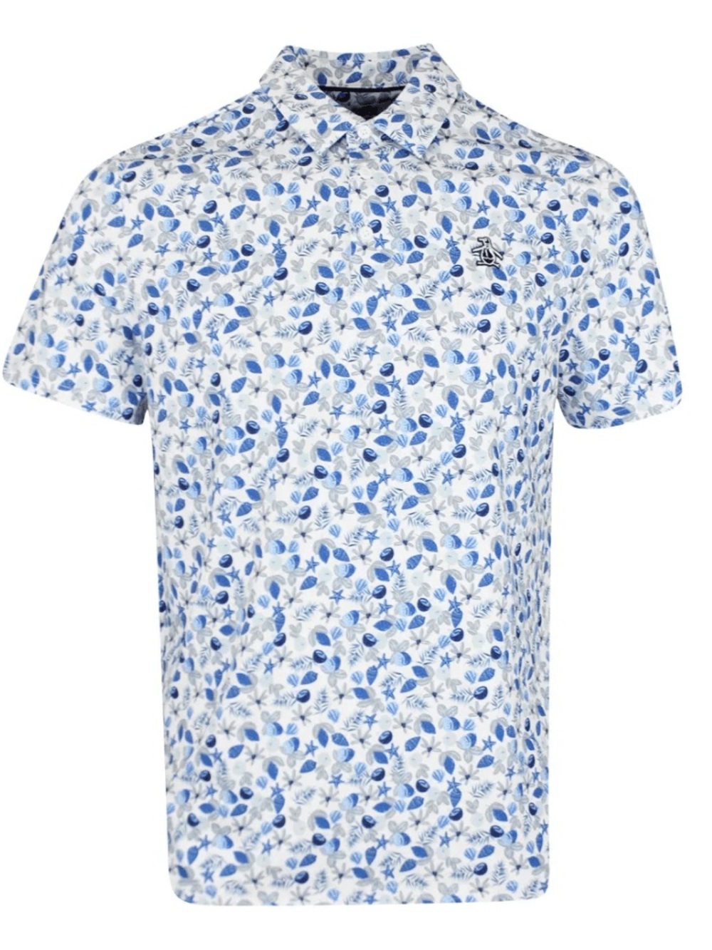 Original Penguin- Pete’s Coconut Caddy Golf Polo. White And Blue Printed Pattern